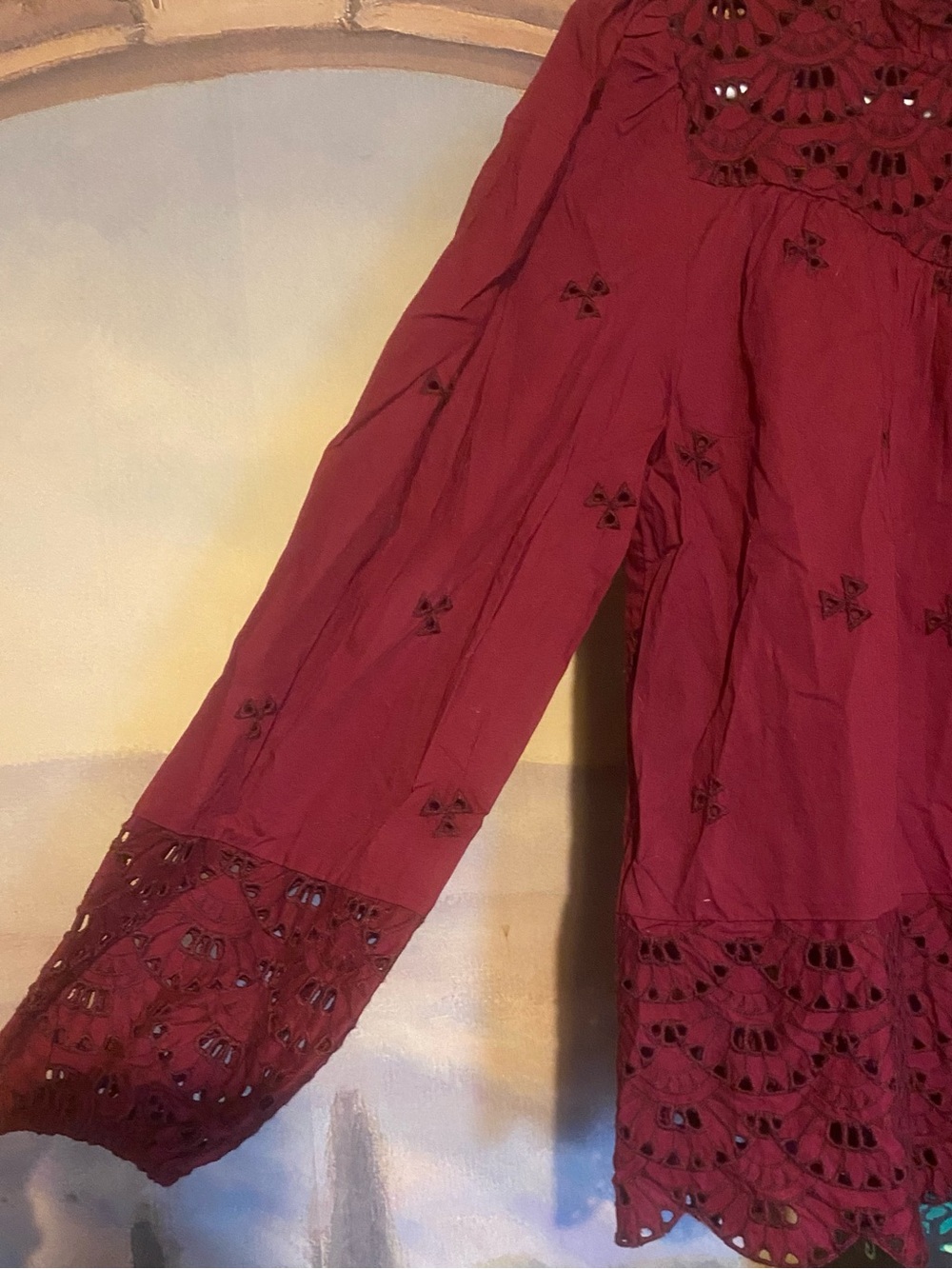 Eyelet Burgundy Blouse - Picture 4 of 6